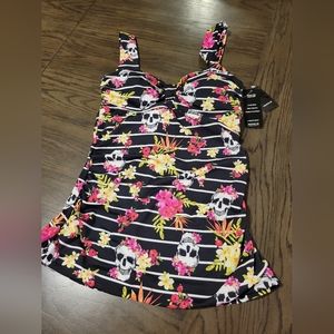 Torrid Swim Tank Top - Blk Tropical Skull design